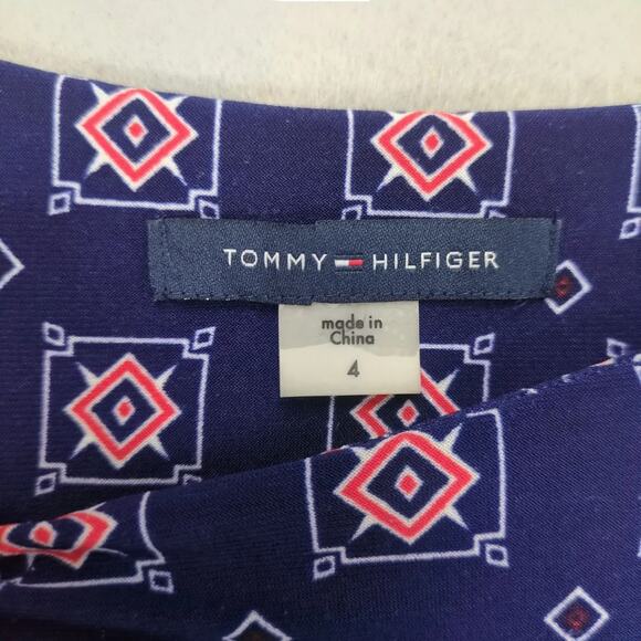 Tommy Hilfiger Women's 4 Geometric Navy A-Line Dress 3/4 Sleeve Preppy Classic - Picture 3 of 4